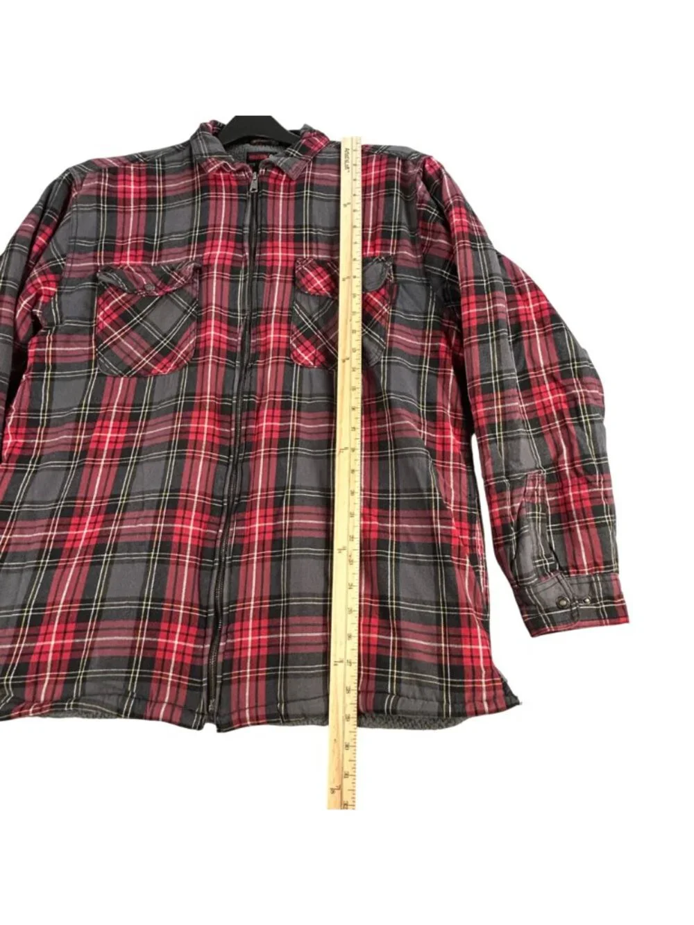 Wolverine Red & Black Plaid Shacket Mens XL Sherpa Lined Flannel Zip Work Wear
